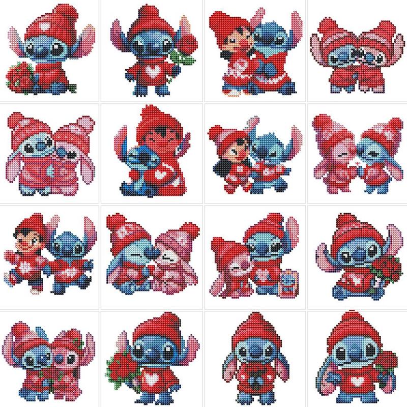 Lilo & Stitch Themed Frameless Rhinestones Arts Colorful Painting Kit, 16pcs set DIY Rhinestones Arts Colorful Painting Kit, DIY Wall Art Decor
