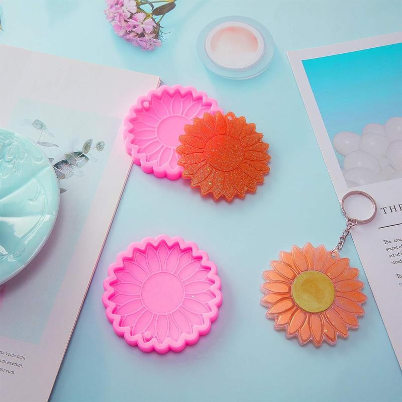 Sunflower Shaped Resin Mold, 2 Counts set Flower Shaped Resin Mold, Diy Faux Jewelry & Craft & Keychain & Pendant Making Mold, Vanity Decor Accessories