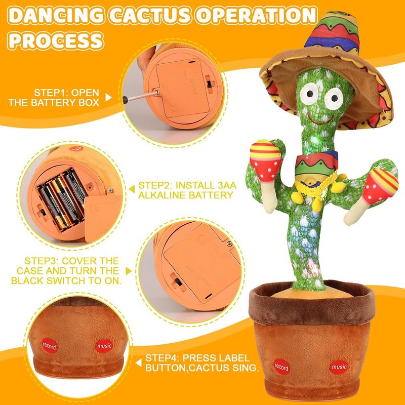 EMOIN Drum Cactus Toy, Talking Singing cactus Toys, Repeats & Recording What You Say Toys, Mimicking Interactive toy, Interesting birthday Gift