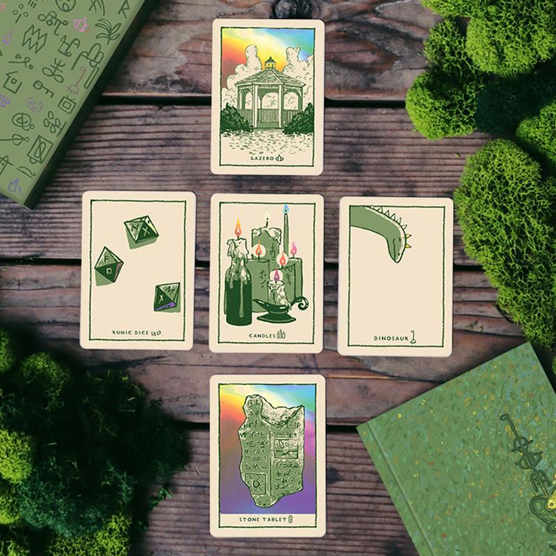 Green Glyphs Oracle Cards with Prismatic Gold Accents and 80-page Guidebook