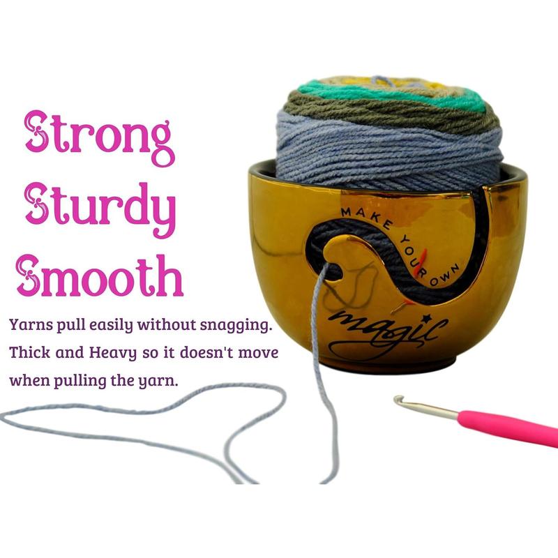 Handmade Ceramic Yarn Bowl for Crochet and Knitting Accessories -  Yarn Holder - Fits  Yarn Ball or 4 to 5 Small Balls - for Knitters and Crocheters 6.5'' x 4.5