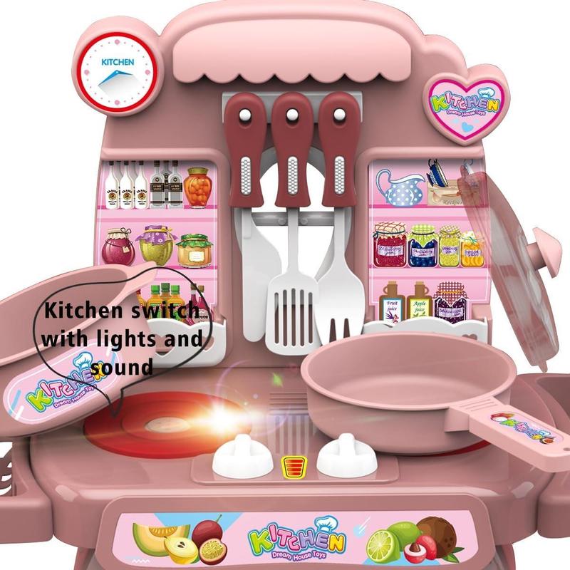 Play Kitchen Toys for Kids with Sound and Light, Play Food Dinnerware Set for Children, Kitchen Sink with Running Water Toys for Girls Boys Birthday Christmas Gifts