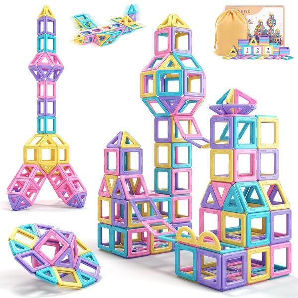 Christmas Toddler Girl Toys, Magnetic Tiles Basic Set, Birthday Gifts Ideas for Girls Age 3-5, Magnetic Building Blocks, Magnet STEM Montessori Toddler Kids Toys Gifts for 3 4 5 6 7 Year Old Girls