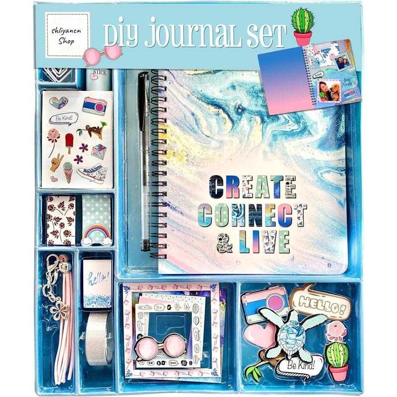 DIY Diary Set for girls ages 8-14, 63 gift ideas for teens and teen girls 8 9 10 11 12 13 14+ years old, birthday gifts for teen girls, scrapbook set and diary supplies set