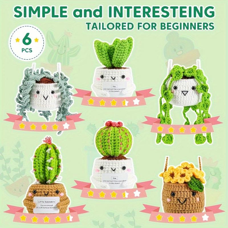 6pcs Potted Plants And Succulent Family Crochet Kits DIY Crochet Kit For Beginners With Easy-to-Follow Tutorials, All You Need In, Videos, Instructions, Soft Yarn, Birthday Gift For Adults