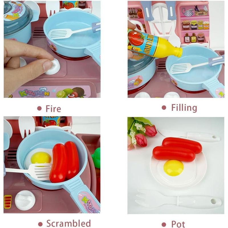 Play Kitchen Toys for Kids with Sound and Light, Play Food Dinnerware Set for Children, Kitchen Sink with Running Water Toys for Girls Boys Birthday Christmas Gifts
