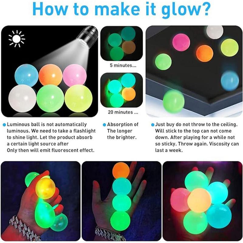 Viscous glowing ball，Glow in The Dark Sticky Balls That Stick to The Ceiling,Sensory Balls,Stress Balls for Kids and Adults Toy(Random color)