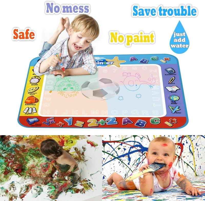 Aqua Coloring Mat,Kids Toys Large Water Painting Mat,Toddlers Doodle Pad with 4 Colors,Gifts for Girls Boys Age 3 4 5+ Years Old,4 Pens,Drawing Molds and Booklet Included