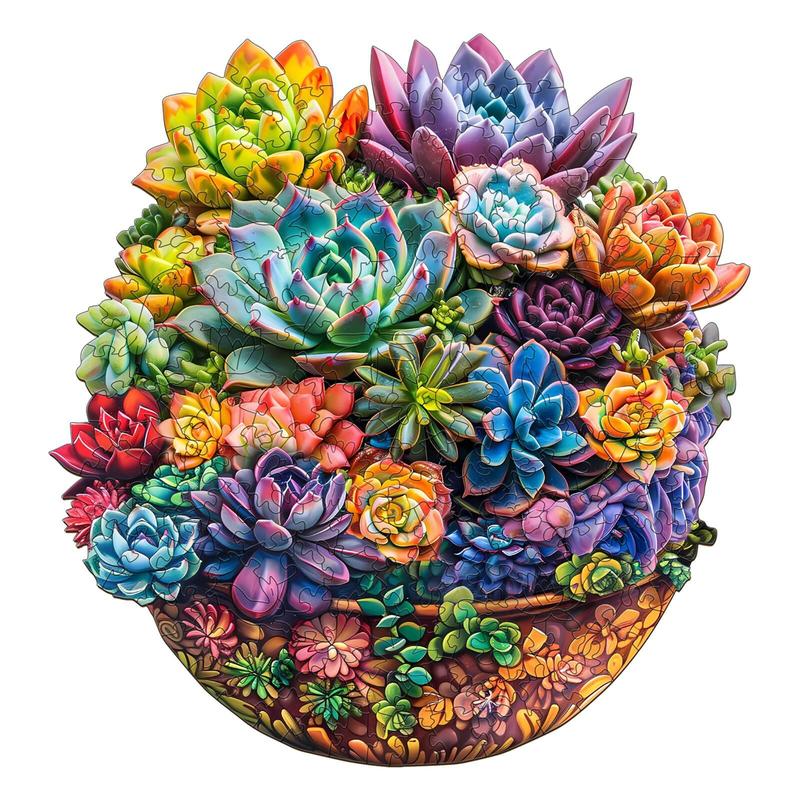 Succulent in Pot Wooden Jigsaw Puzzle - Perfect for Home Decor and Activities