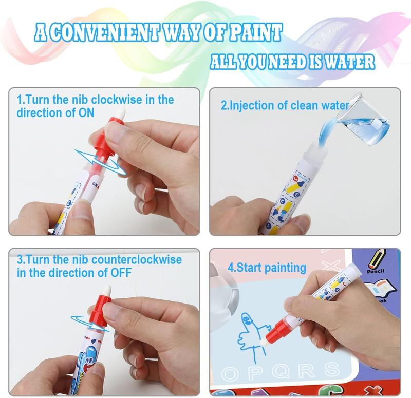 Aqua Coloring Mat,Kids Toys Large Water Painting Mat,Toddlers Doodle Pad with 4 Colors,Gifts for Girls Boys Age 3 4 5+ Years Old,4 Pens,Drawing Molds and Booklet Included