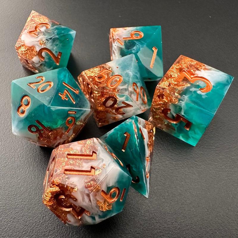 MinMax Misfits Tempest's Whirlwind Resin Polyhedral DnD Dice Set for Dungeons & Dragons (7 Pieces) Blue White Gold | Pathfinder | Tabletop RPGs