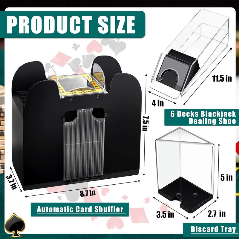Blackjack Game Combo Set Including Blackjack 6 Deck Automatic Card Shuffler 6 Deck Blackjack Shoe and 6 Deck Discard Tray for Blackjack 10 Cut Cards for Casino, Party Night