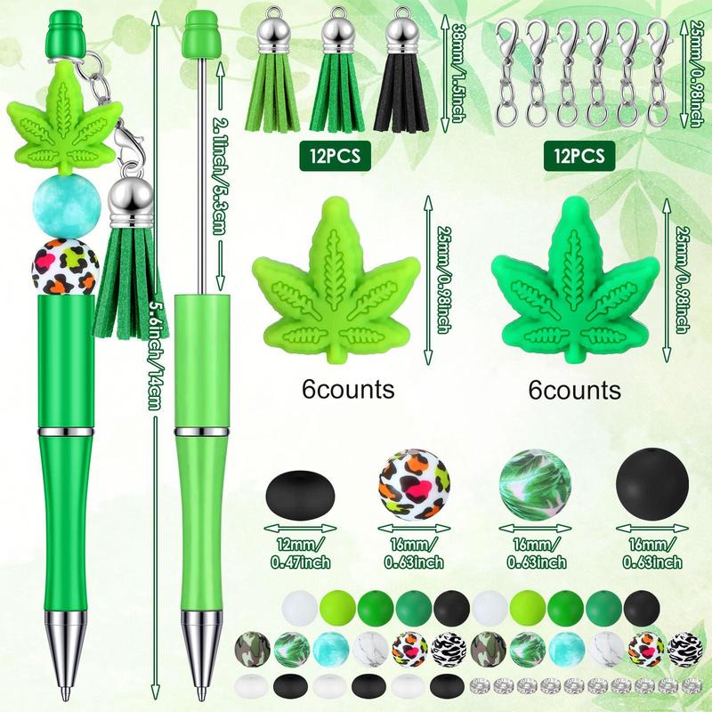 Beadable Pen Set, Including 12pcs Beadable Pen & 12pcs Lobster Clasp & 12pcs Tassel & 12pcs Spacer Bead & 12pcs Silicone Bead, DIY Jewelry Making Supplies