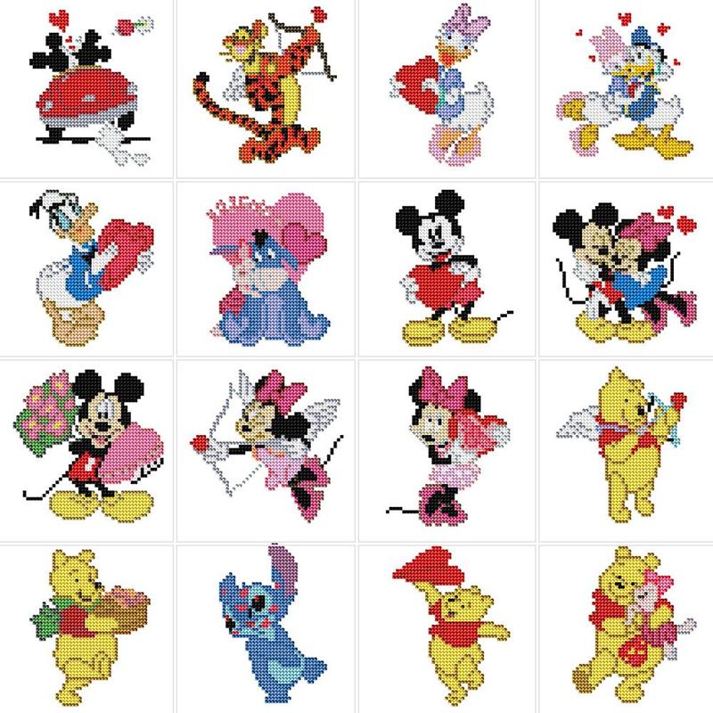 Disney Character Pattern DIY Rhinestones Arts Colorful Painting Kit Without Frame, 16pcs set Mini Rhinestones Painting Craft Kits, Handmade Home Decor