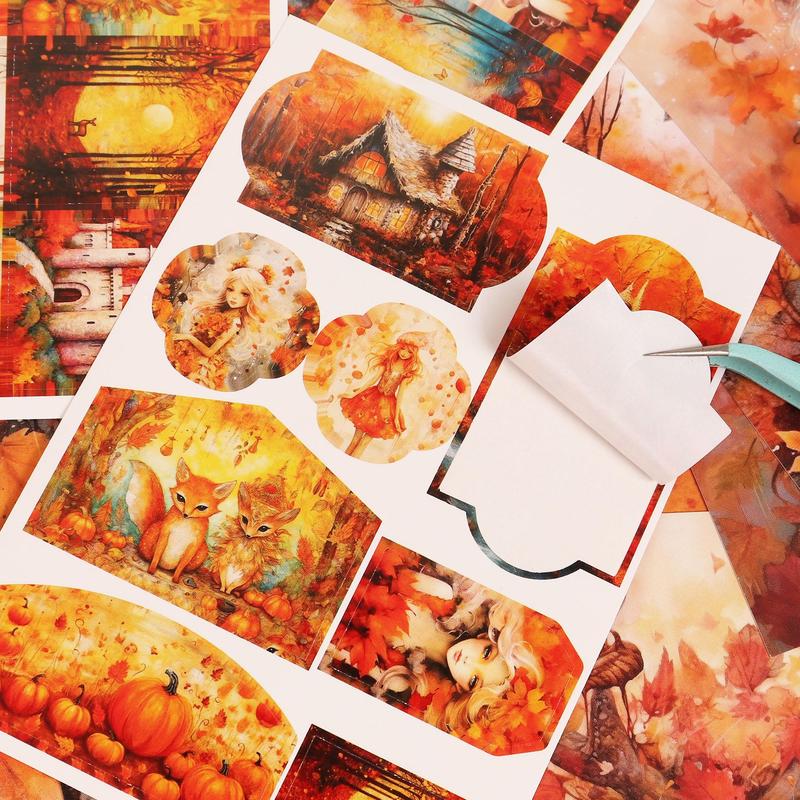 Autumn Themed Writable Holiday Ephemera Thick Card Set, 60pcs set Including 24 Cards & 36 Stickers, Scrapbooking Supplies, DIY Crafts