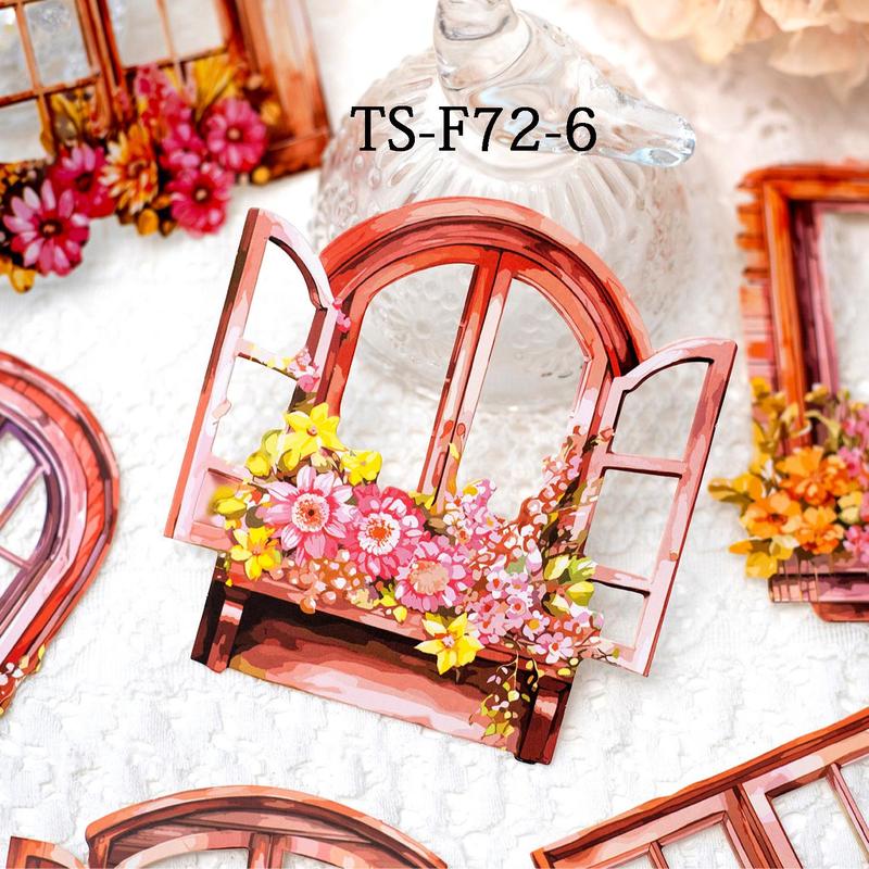 Flower Window Pattern Decorative Stickers, 20pcs set Landscaping Material Decorative Stickers, DIY Decorative Stickers for Scrapbooking & Journal Making