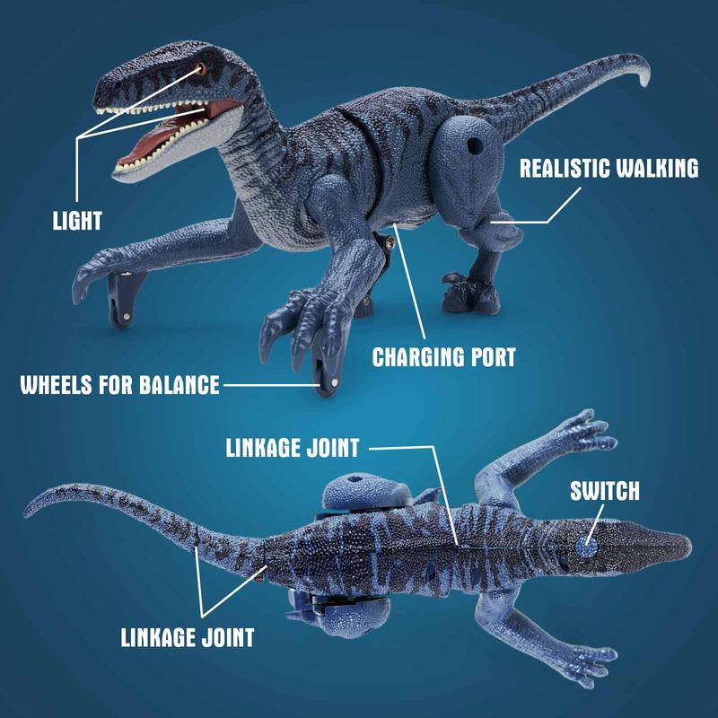 Remote Control Dinosaur Toys for Kid - Walking Dinosaur Toys for Boys 5-7，RC Jurassic Velociraptor Toys 8-12，Robot Dinosaur 3-5 with Light Sounds Toys for Boys Age 3+ Rechargeable Blue