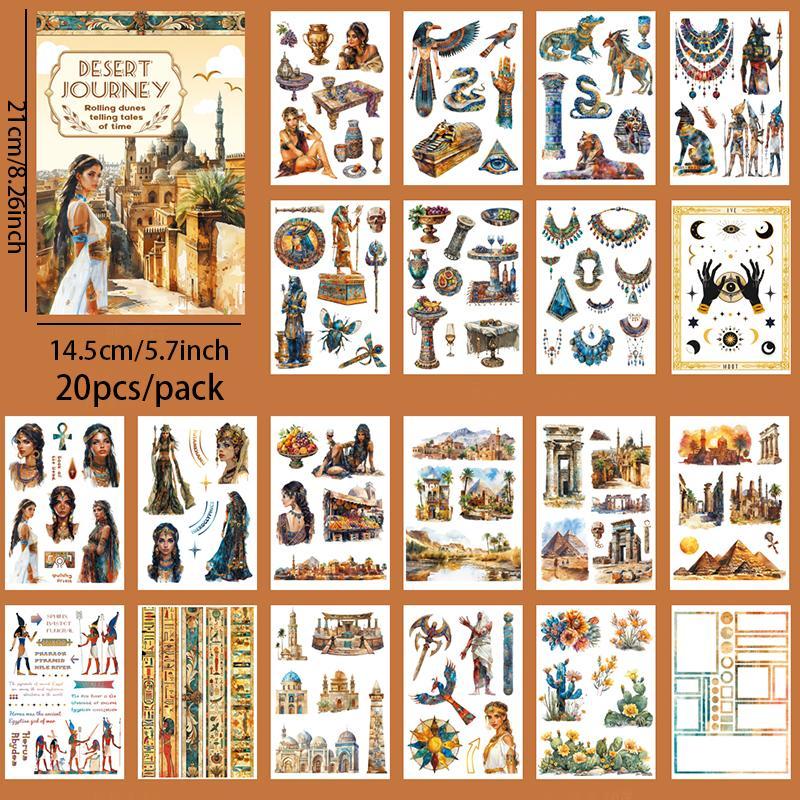 Vintage Desert Journey Sticker Book, 20pcs pack Scrapbooking & Journal Making Material Paper, DIY Decals for Stationery & Computer & Water Bottle