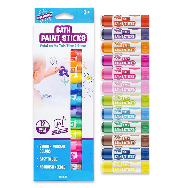 Tub Works Bath Paint Sticks, 12-Pack | Nontoxic & Washable | Twistable Paint for Smooth, Vibrant Drawing on Tub Walls | Ideal for Kids & Toddlers