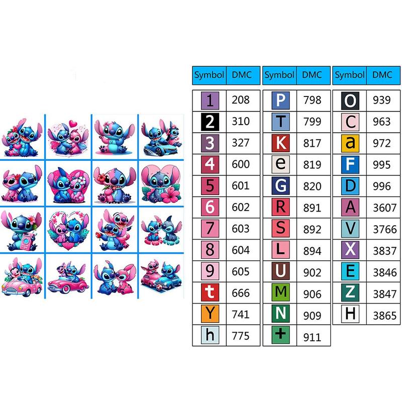 Stitch Pattern Diamond Arts Colorful Painting Kit, 16pcs Cartoon Diamond Art Crafts without Frame, DIY Wall Art Decorations for Home