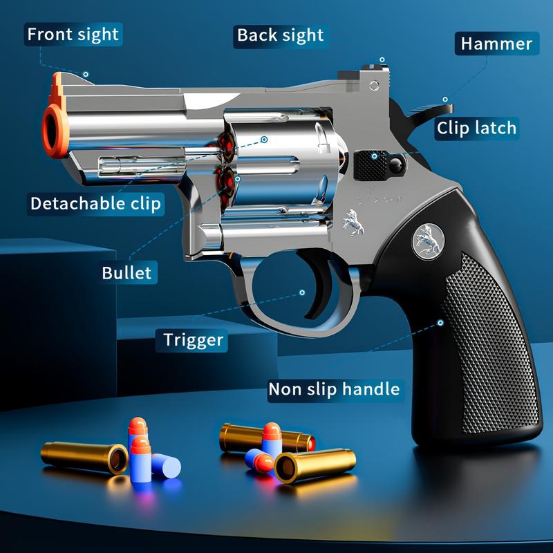 Toy Gun For Boys, Foam Soft Bullet Toy Revolver With 40 Bullets And 12 Shells, An Exciting Outdoor Play Experience, Perfect Birthday Christmas And Other Holiday Gifts- Silver, Christmas gift