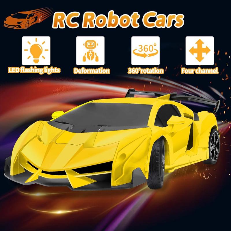 Rc Cars, Remote Control Car for Boys 4-7, 1:18 Transforming Robot Toy Car with 360 Rotating & One Button Deformation & LEDs Lights, Kids Robot Toys Gifts for 3 4 5 6 7 8 9 10 11 12 Years Old, Red
