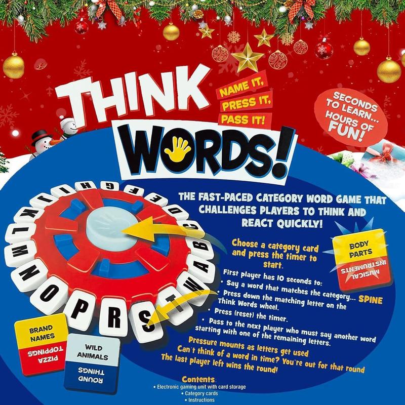Word Game,Board Games,Games for Adults,Fast-Paced Fun Family Card Game in Portable Packaging,Race Against The Timer to be The Last Player,Learning Game Great for All Ages (Red+Black)