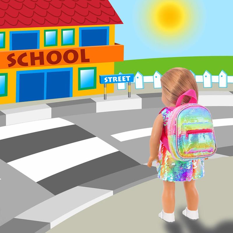 14 Pieces United States 18 Inch Girl Doll Accessories School Supplies Set - Doll Backpack School Supplies Sunglasses and Other Doll Accessories Things