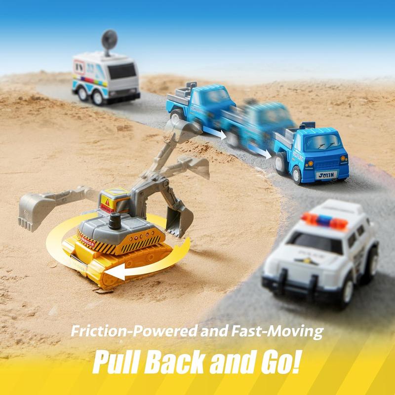 8 Pcs Pull Back City Cars and Trucks Toy Vehicles Set, Friction Powered Cars Toys for Toddlers, Boys, Girls’ Educational Play, Goodie Bags Stuffers